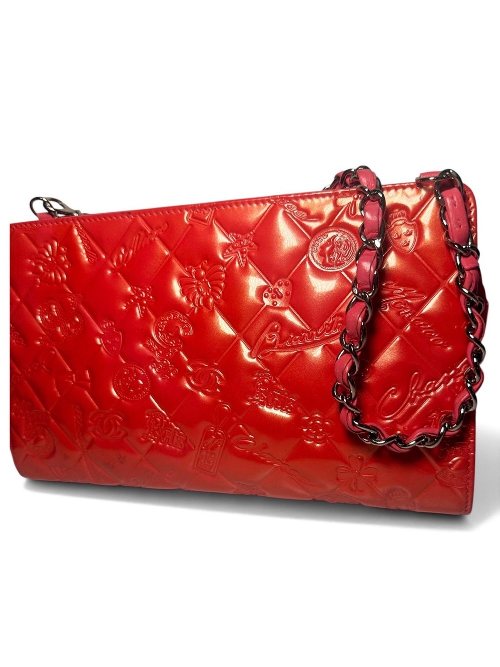 Chanel Lucky Symbols Patent Leather Pochette Shoulder Bag Pink